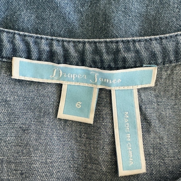Draper James Chambray Ruffled Denim 100% Cotton Shift Dress Size Six - Picture 7 of 10